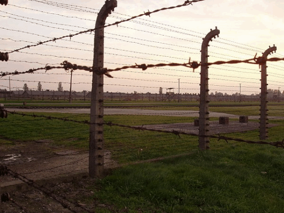 Stacheldraht-Zaun des bekanntesten deutschen Konzentrations- und Vernichtungslagers Auschwitz-Birkenau (Foto: gemeinfrei / Wikimedia Commons)