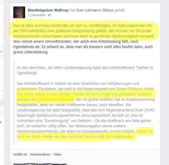 Waltroper Grüne reagieren auf Sven Lehmann auf Facebook