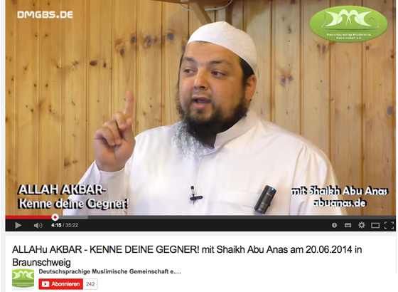 Abu Anas: Videopredigt in der Deutschsprachigen Muslimischen Gemeinschaft (DMG), Screenshot