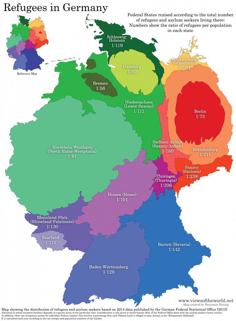 Deutschland - neu vermessen nach Flüchtlingszahlen. (Quelle: www.viewsoftheworld.net / Benjamin Hennig)