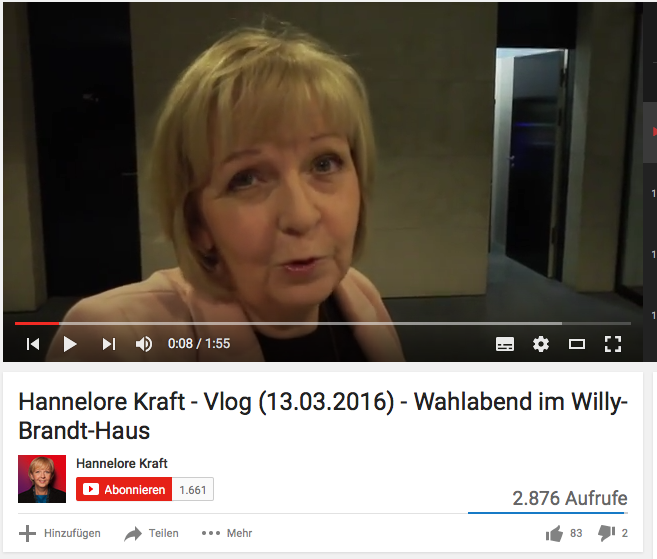 Screenshot von Hannelore Krafts Videoblog. 