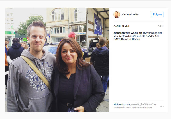 Geht da noch was? Bandbreite Sänger Wojna wirbt mit seinem Foto mit Linken-MdB Dadgelen auf Instagram Foto_: Screenshot Instragram
