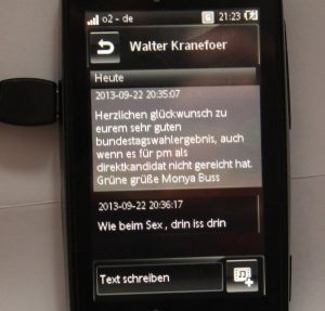 SMS Nachricht von Sonntag. Foto: Monya Buss