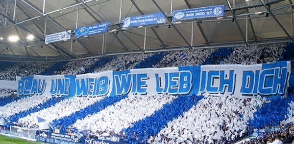 Die Fans in Gelsenkirchen gaben gestern bei Spielbeginn alles. Foto: Michael Kampd