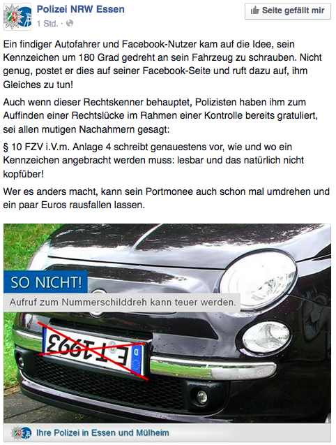 Die Polizei NRW Essen will helfen. So nett wären wir Ruhrbarone nicht! (Foto: Facebook) 