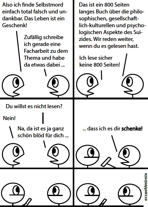 Selbstmordmythen sind ein Problem. (Cartoon: Erzählmirnix)