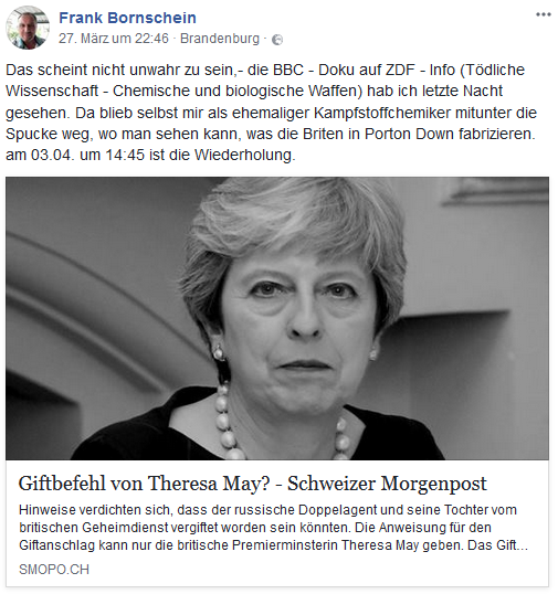 Frank Bornschein macht die wahre Schuldige aus: Theresa May! Quelle: Facebook