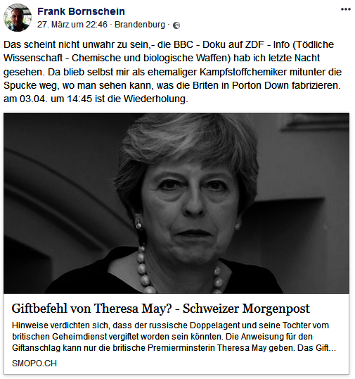 Frank Bornschein macht die wahre Schuldige aus: Theresa May! Quelle: Facebook