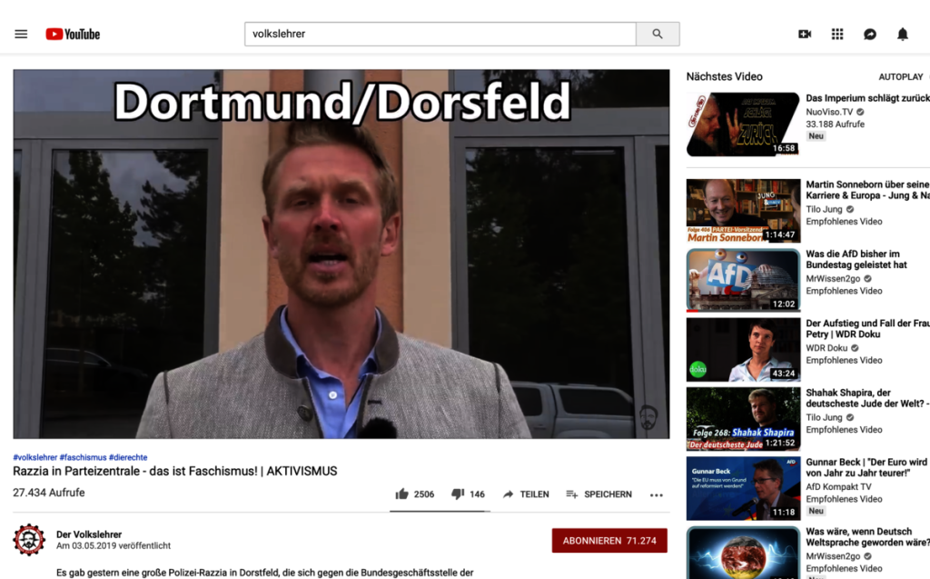 Screenshot YouTube: Nikolai Nerling zu den Hausdruchsuchungen in Dortmund-Dorstfeld
