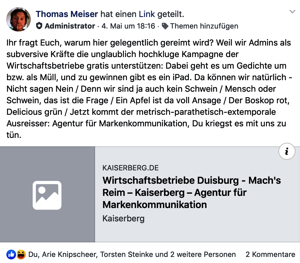 This escalated heavily: In der FB-Gruppe Duisburg ~Stadt- und Bürgerpolitik kümmert man sich um Duisburg; Screenshot