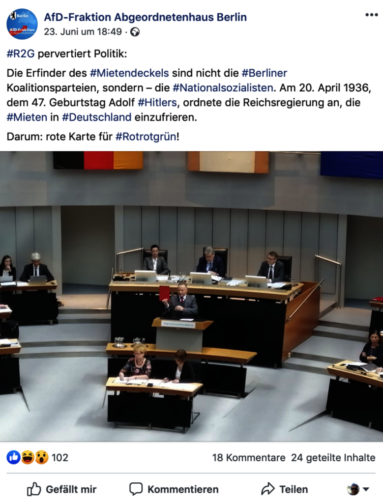 Relativierung der NSDAP durch Gleichsetzung mit demokratischen Parteien; Screenshot