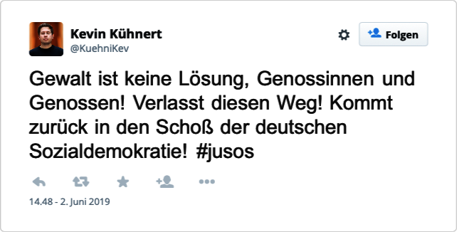 Er hofft auf eine friedliche Lösung! Kevin Kühnert (SPD) auf Twitter; Screenshot