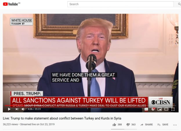 US-Präsident verkündet im Weißen Haus einen dauerhaften Waffenstillstand zwischen der Türkei und Syrien