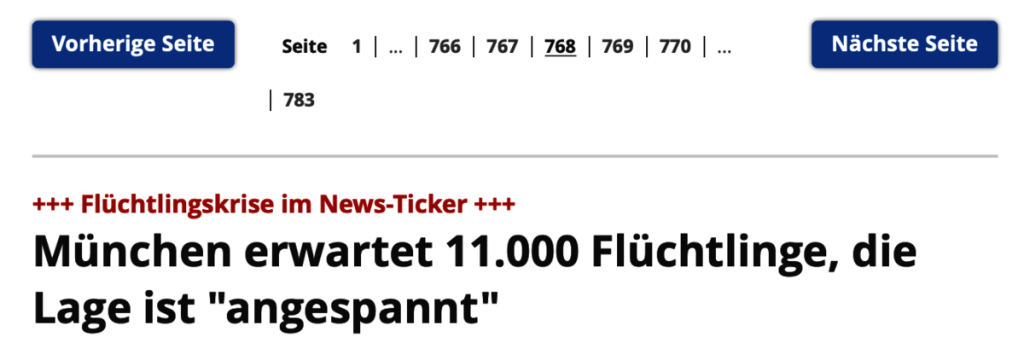 Seite 768: Ganz hinten im Newsticker ist die geteilte Nachricht versteckt; Screenshot FOCUS