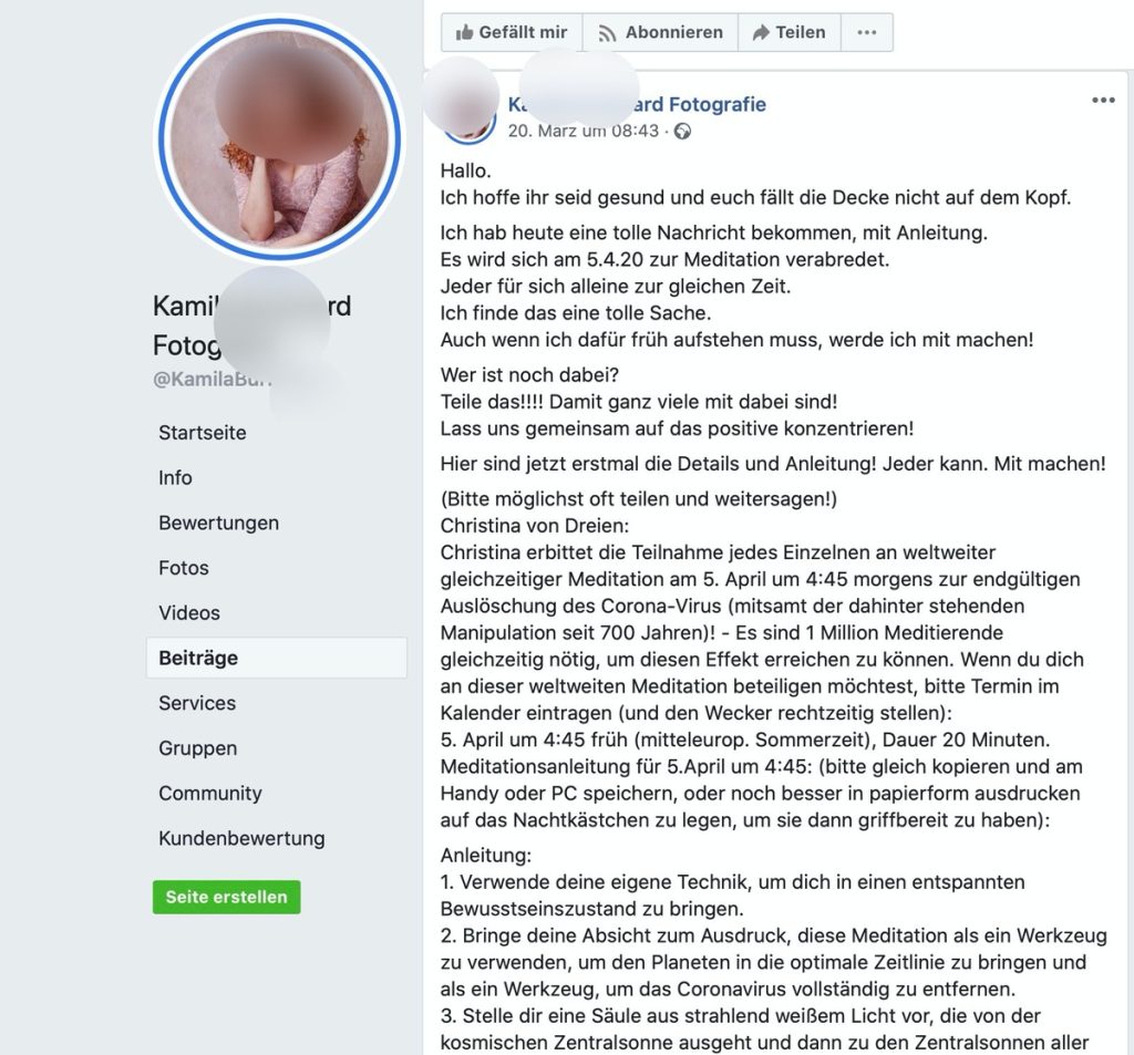 Ab 4:45 wird zurückmeditert; Screenshot Facebook