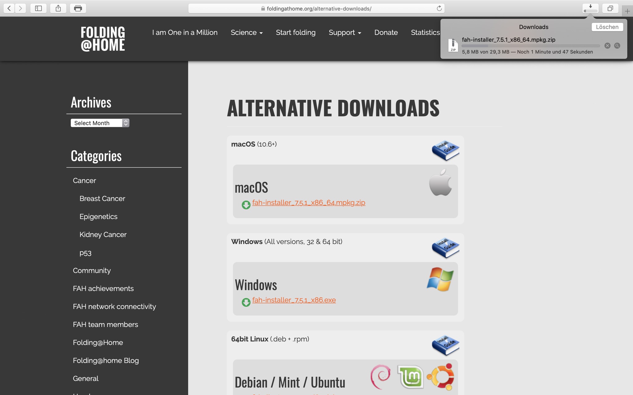 Folding@Home: Der Client ist für Windows, MacOS und Linux verfügbar; Screenshot