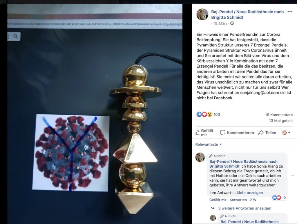 Achtung! Dieser Beitrag enthält esoterischen und verschwörungstheoretischen Content; Screenshot Facebook