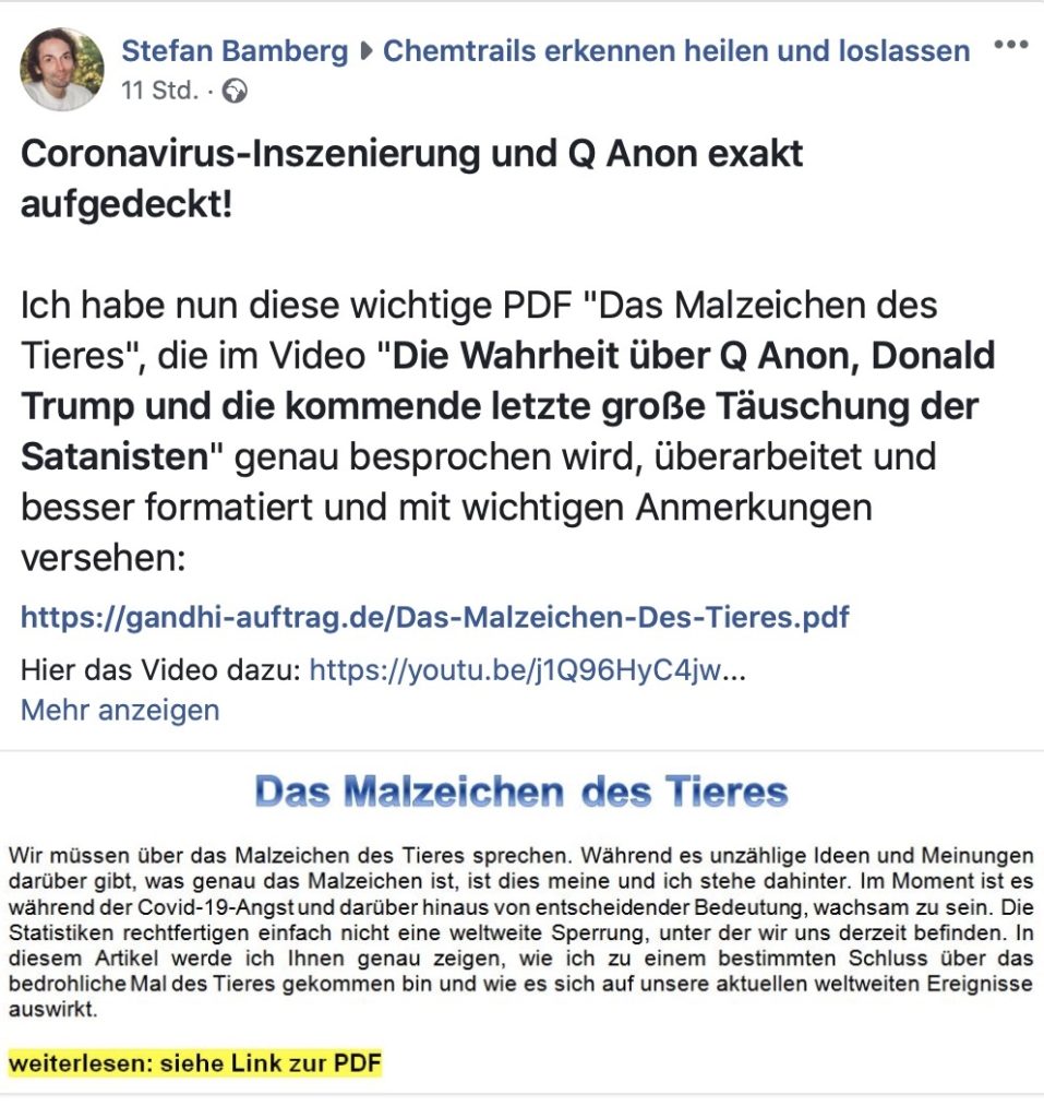 WTF? Stefan Bamberg über die Täuschung der Sataisten; Screenshot Facebook