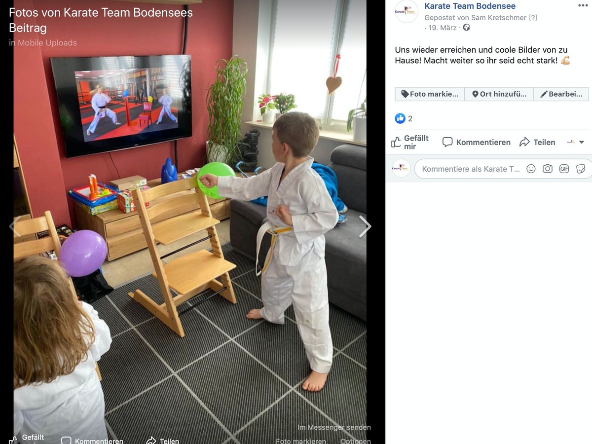 Feedback auf der Facebookseite vom Karate-Team Bodensee; Screenshot Facebook