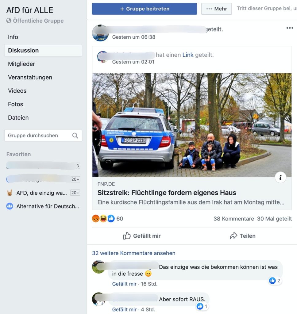 Kommentare eskalieren: Wegen einem Artikel auf dem Jahre 2016; Screenshot Facebook