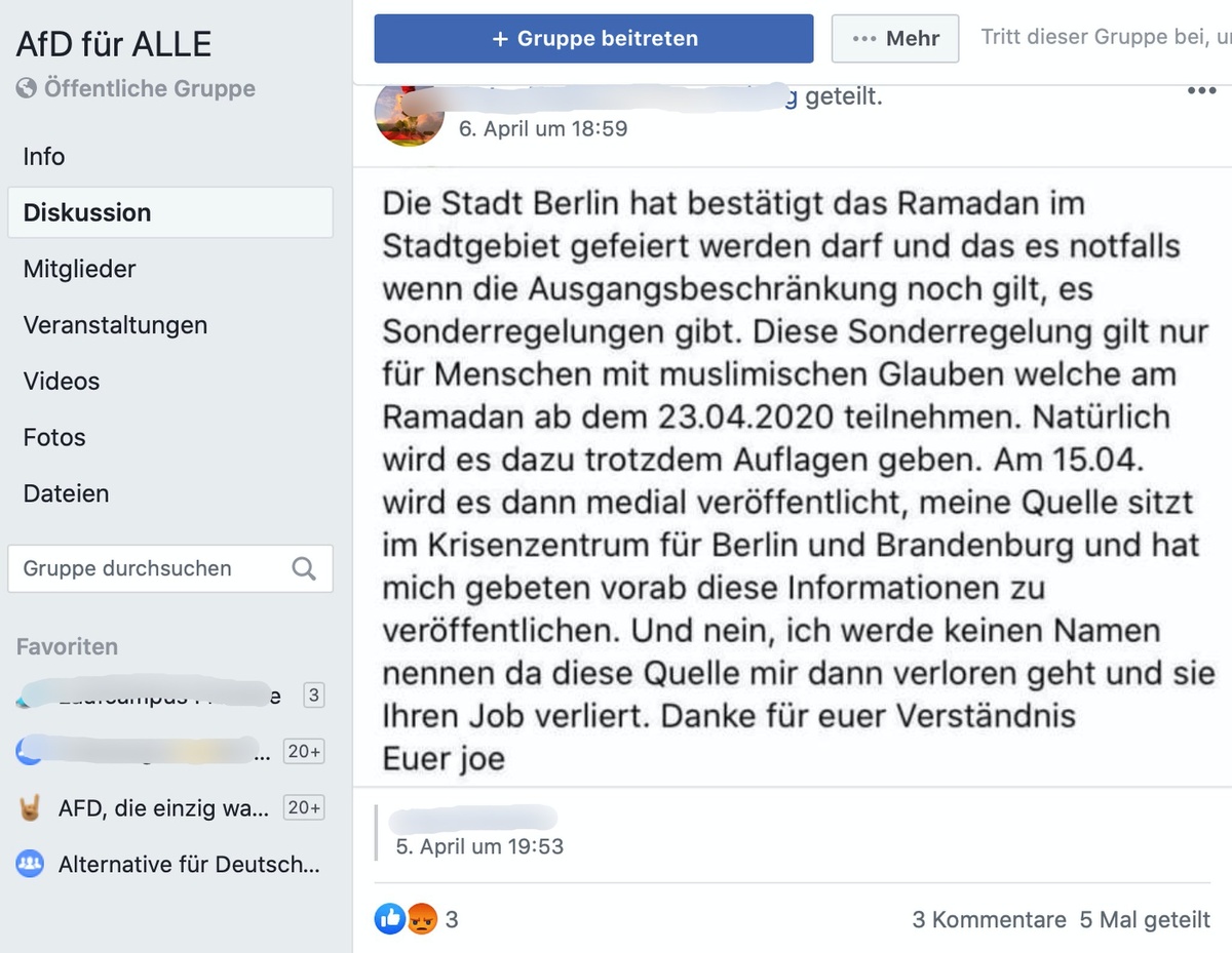 Kommentare eskalieren: Wegen einem Artikel aus dem Jahre 2016; Screenshot Facebook