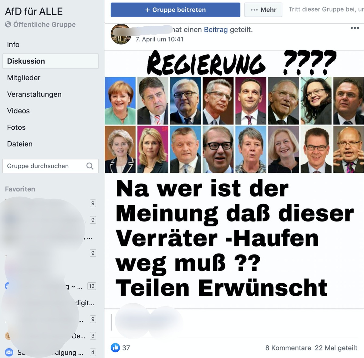 Fröhliche Hetze bei der AfD; Screenshot Facebook