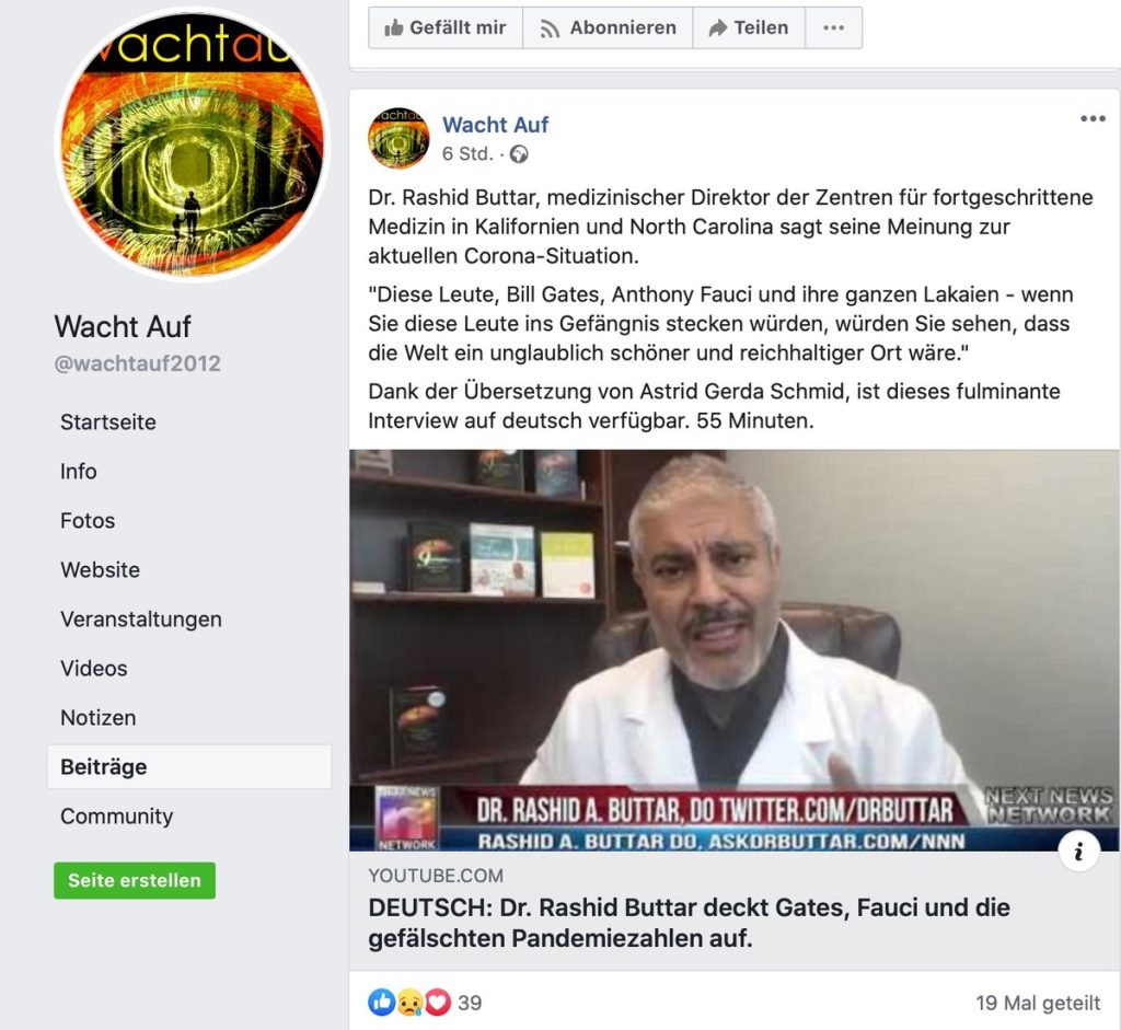 Für Waffen - aber gegen 5G, Chemtrails und Bill Gates; Screenshot Facebook