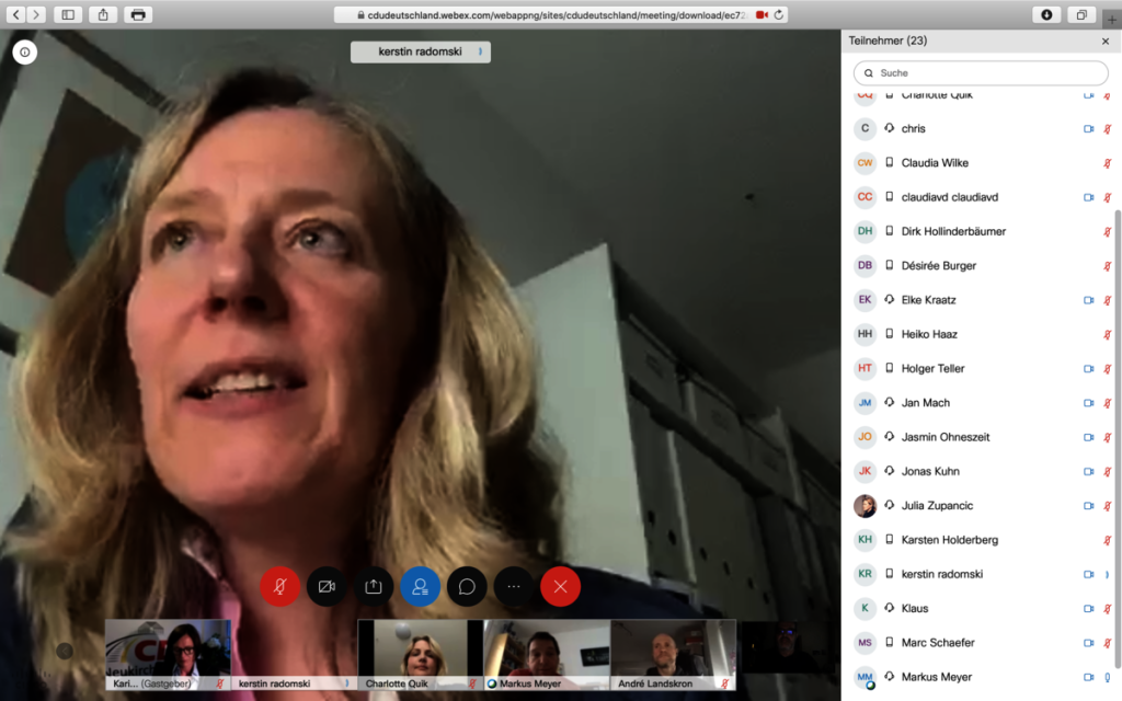 Kerstin Radomski, Mitglied des deutschen Bundestags; Screenshot cdudeutschland.webex.com