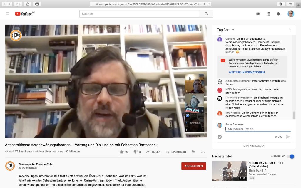 Sebastian Bartoschek über antisemitische Verschwörungstheorien; Screenshot YouTube
