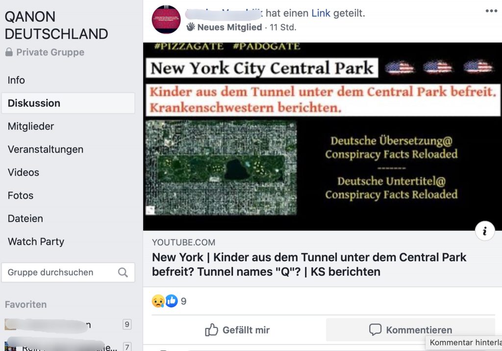 Wilde Verschwörungstheorien in der FB-Gruppe "QANON DEUTSCHLAND"; Screenshot Facebook