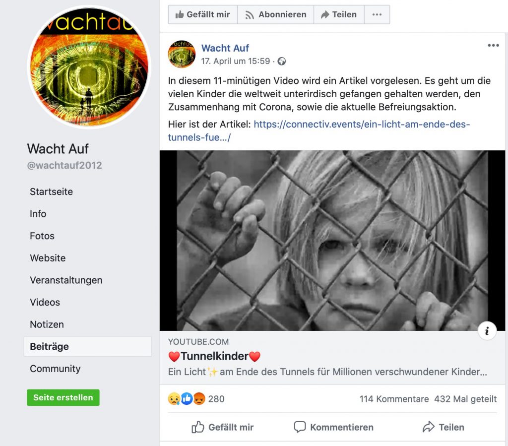 Corona und Kinderbefreiung: Ursprünglich sollte diese Operation zu Ostern beendet sein; Screenshot Facebook