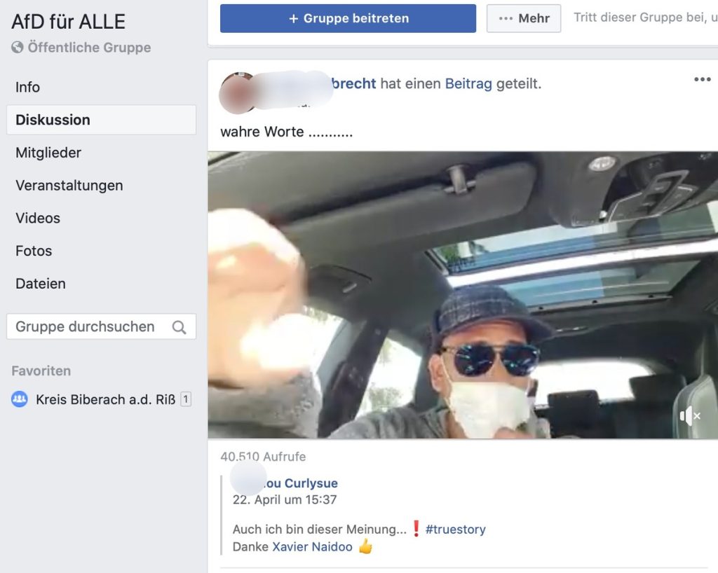 Bei der AfD stark im Schwange: Verschwörungsbarde Xavier Naidoo; Screenshot Facebook