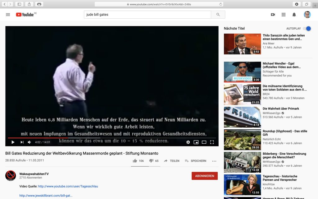 Bill Gates: Reduzierung der Weltbevölkerung geplant; Screenshot YouTube