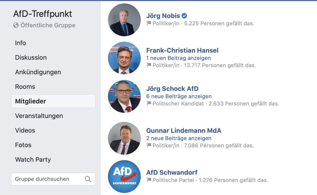 AfD-Treffpunkt: Moderiert werden Hasskommentare nicht; Screenshot Facebook