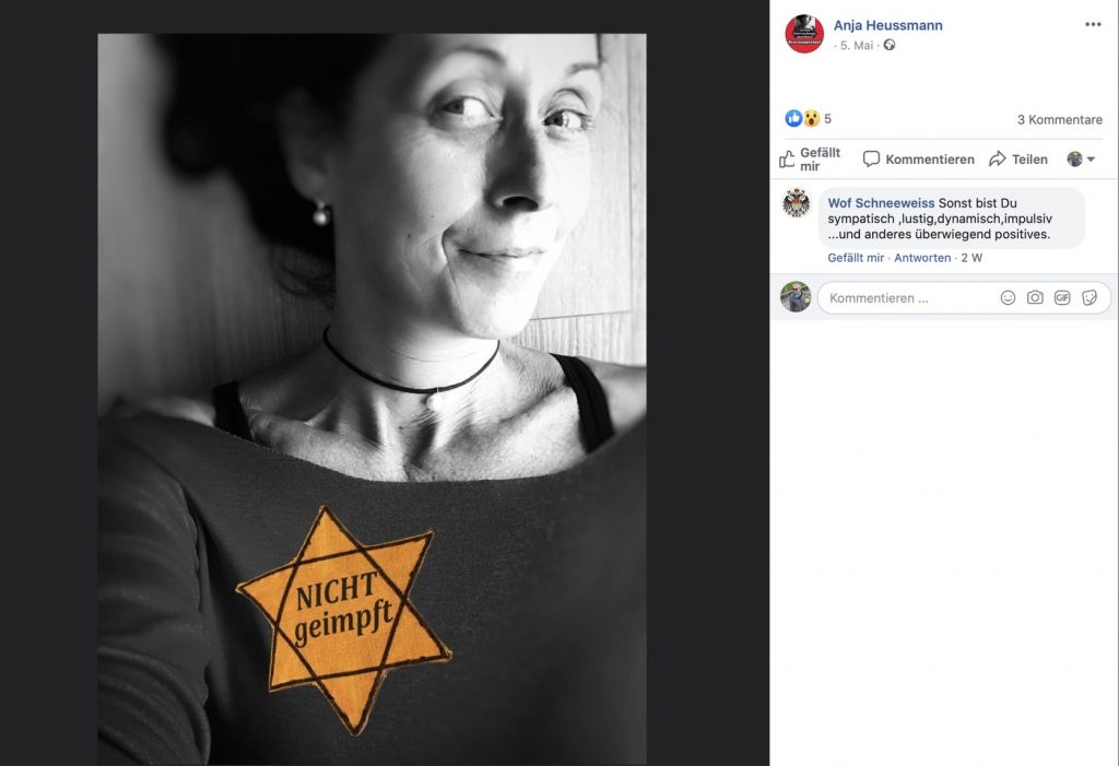Anja Heussmann: Die Querfrontlerin ist bei Corona-Rebellen beliebt; Screenshot Facebook