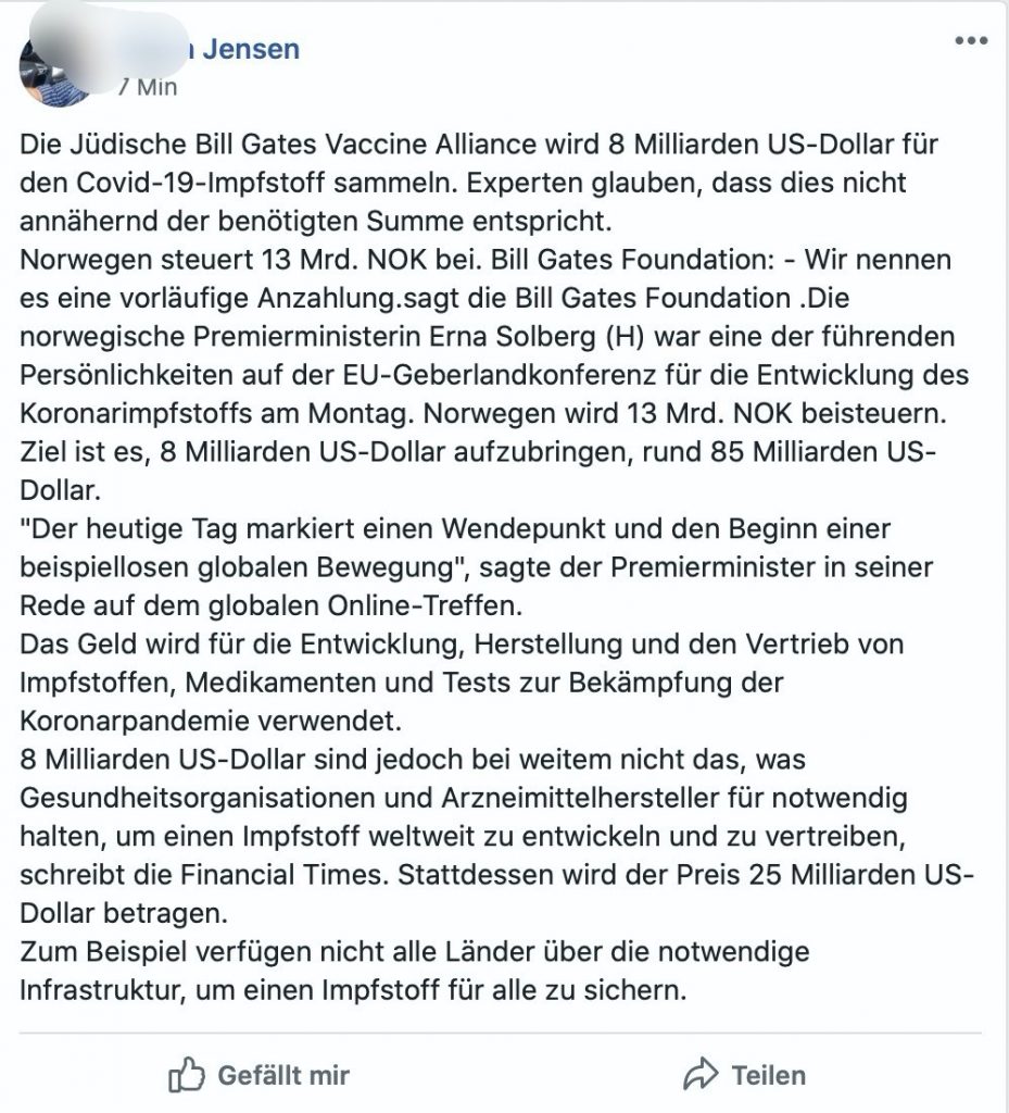 Eine "Jüdische Bill Gates Vaccine" existiert nicht; Screenshot Facebook