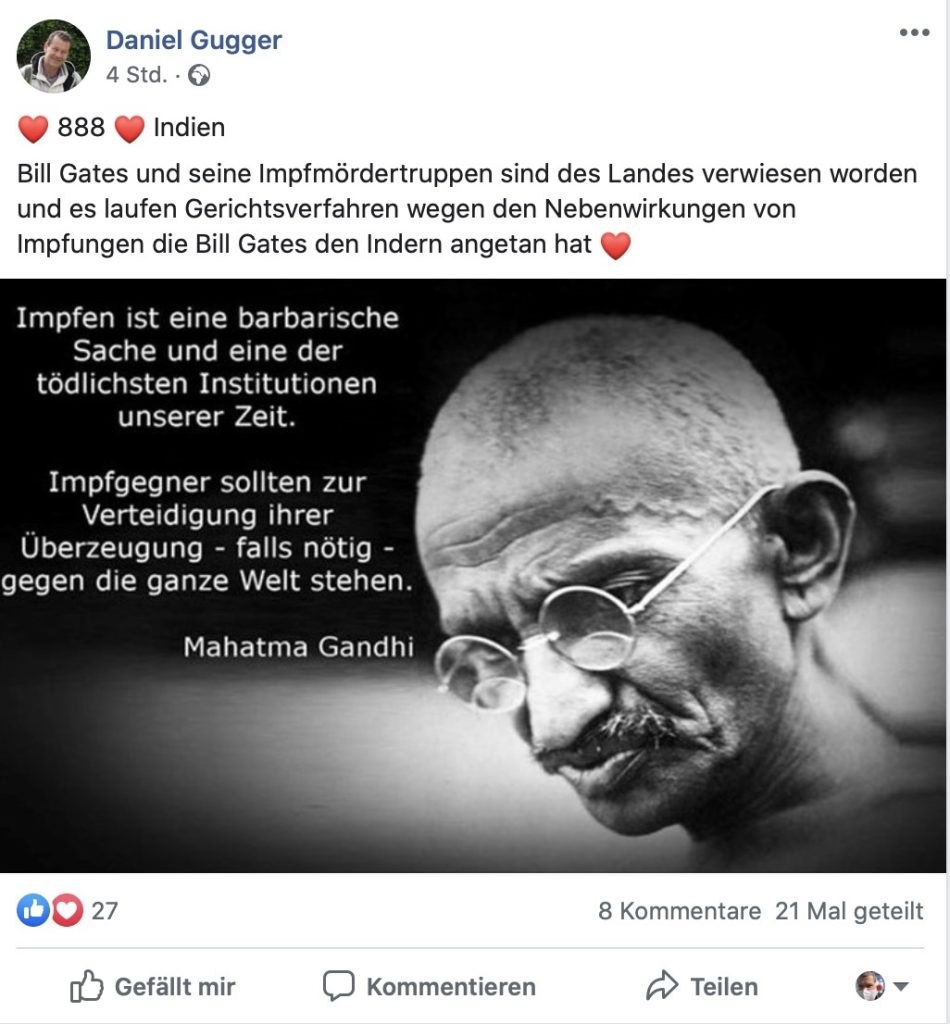 Fake-News: Es gibt keine "Impfmördergruppe"; Screenshot Facebook