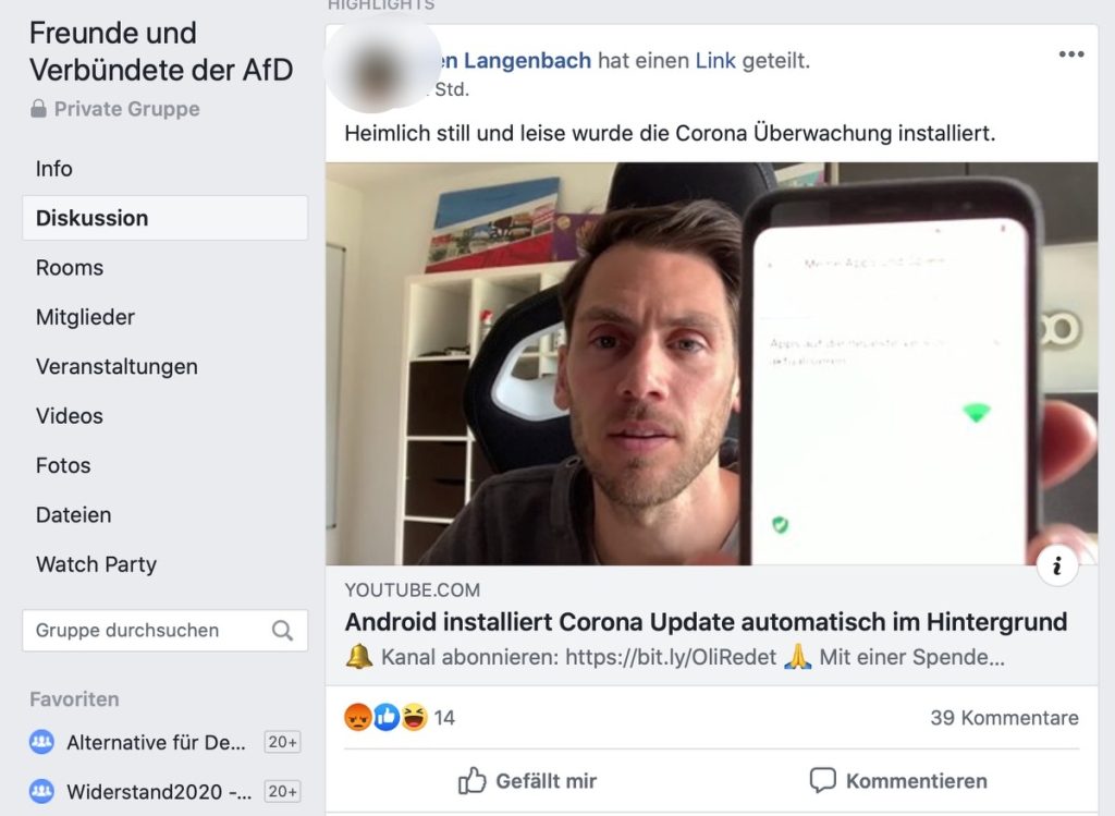 Klar: Auch AfD-Sympathisanten teilen Fake-News; Screenshot Facebook