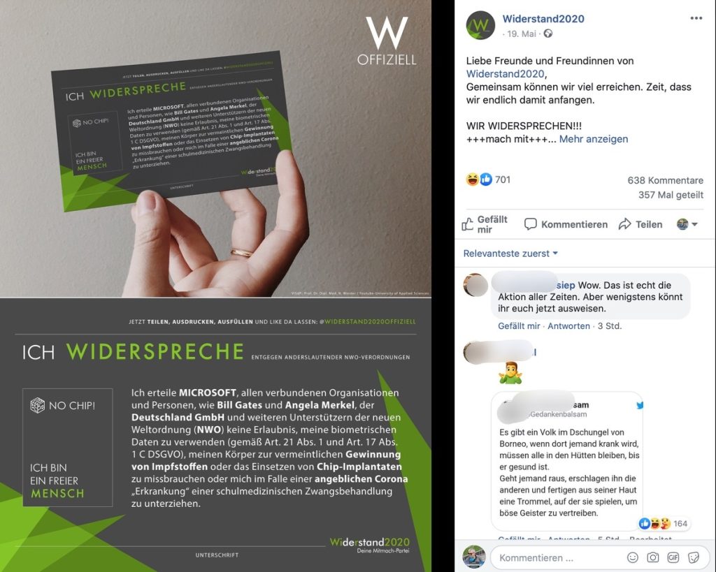 Schwurbelkarte: Der Beitrag wurde zwischenzeitlich gelöscht; Screenshot Facebook