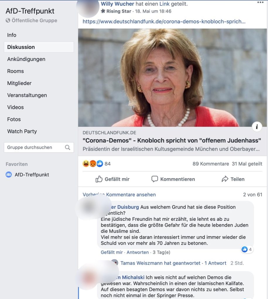 AfD-Treffpunkt: Beitrag über Judenhass; Screenshot Facebook