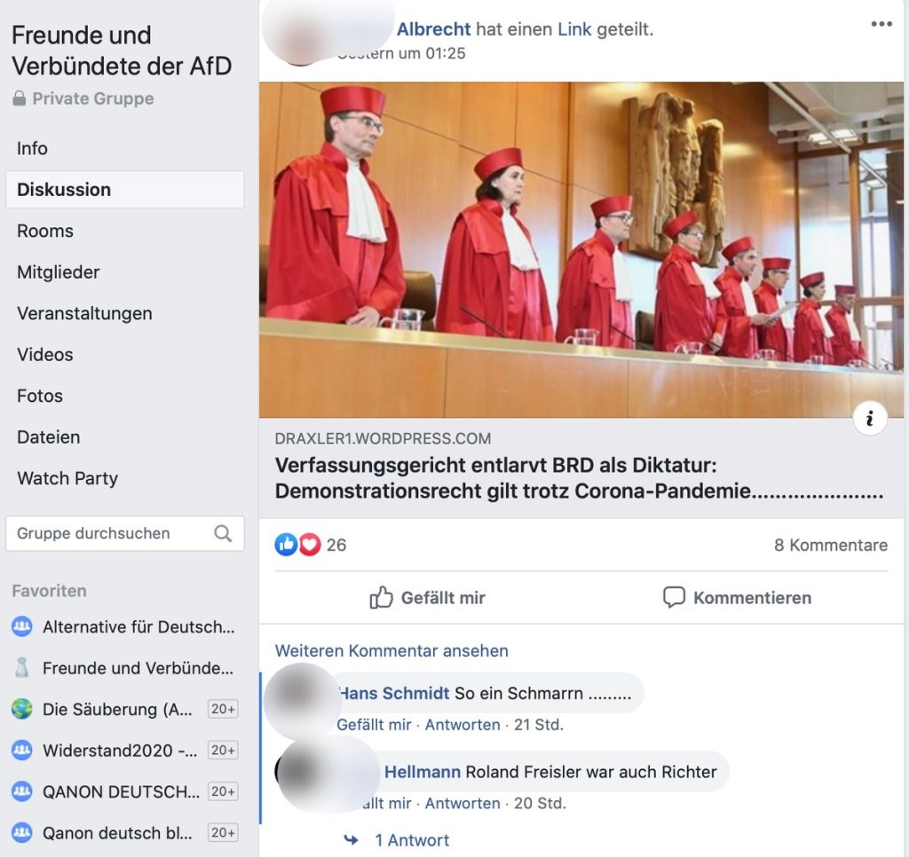 "Roland Freisler war auch ein Richter"; Screenshot Facebook