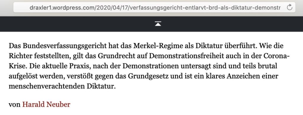 In AfD-Gruppen verlinkt: Klare Fake-News; Screenshot