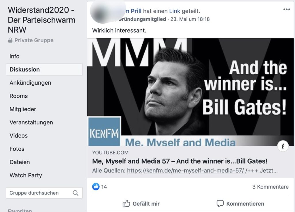 Ken Jebsen: Fake-News zu Bill Gages; Screenshot Facebook