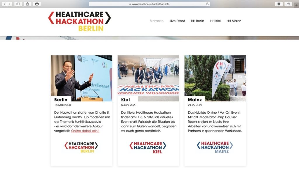 Website des Projektes Healthcare Marathon; Screenshot healthcare-hackathon.info