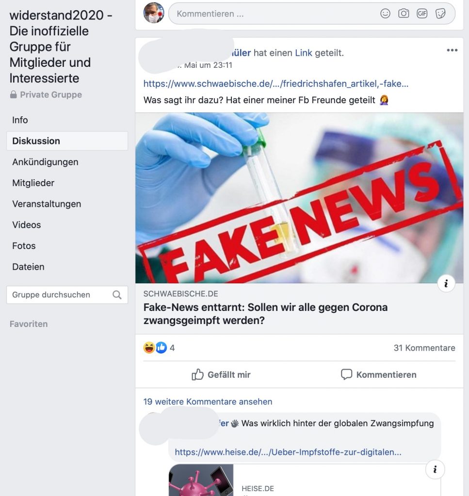 Unbeliebt: Der Fake-News-Check der Schwäbischen Zeitung; Screenshot Facebook