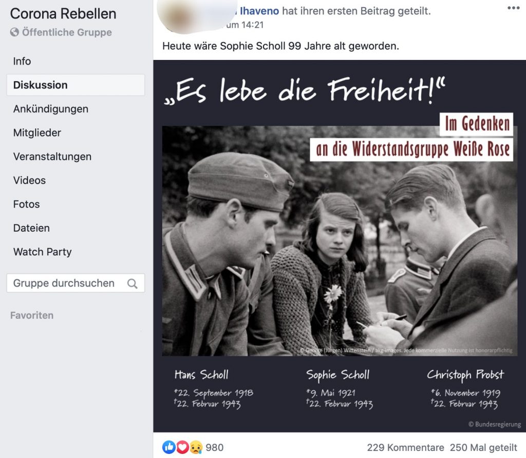 Verharmlosung der Nazizeit; Screenshot Facebook