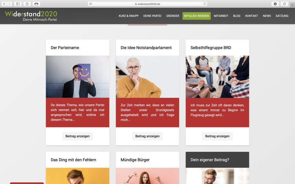 Website "widerstand2020.de"; Screenshot widerstand2020.de