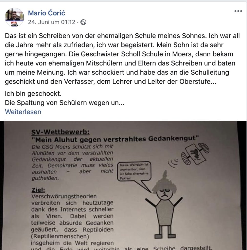 Das Posting, das zum Shitshorm führte; Screenshot Facebook