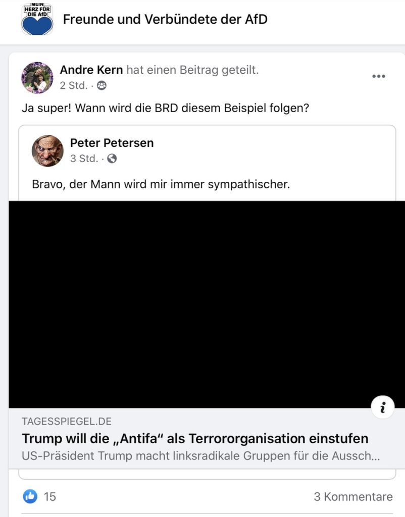 Einer von zahlreichen Beiträgen zur Lage in den USA; Screenshot