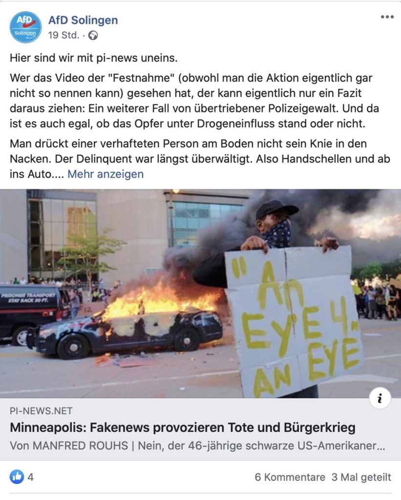 AfD Solingen: Für die AfD eine überraschend "gesunde" Position; Screenshot